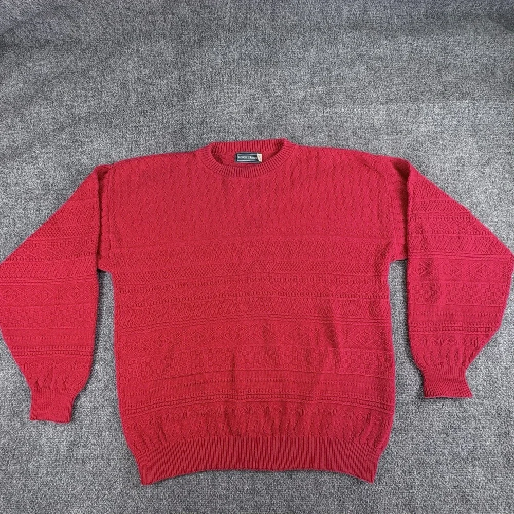 Vintage 80s Kenneth Roberts Sweater Mens L Red Preppy Academia Grandpa Baggy 90s